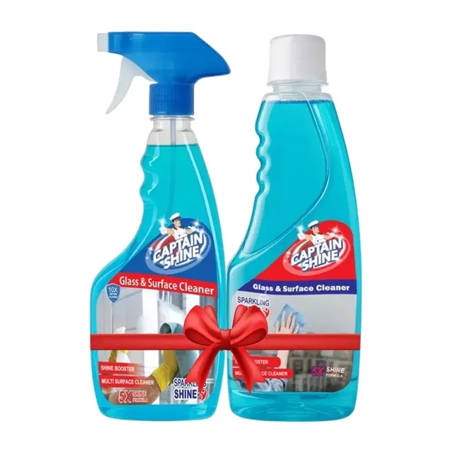 कैप्टन शाइन ग्लास क्लीनर 500 ml + कैप्टन शाइन ग्लास क्लीनर 500 ml रीफिल बोतल