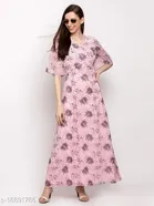 Georgette Printed Dress for Women (Pink, S)