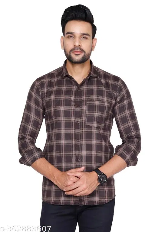Cotton Blend Checked Shirt for Men, Brown (XXL) Pack of 1