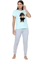 Cotton Blend Printed T-shirt for Women, Aqua Blue 