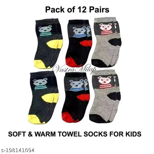 Woolen Socks for Kids (Multicolor, 2-3 Years) (Set of 12)