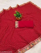 Georgette Solid Saree for Women, Red 