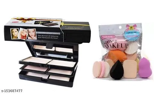 5 IN Compact Powder with Makeup Blender, Multicolor, Set of 2