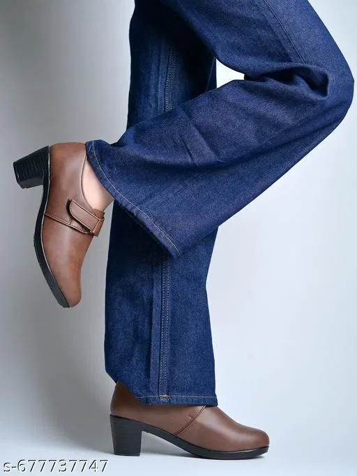 Solid Heel Sandals for Women (Brown, IND-5)