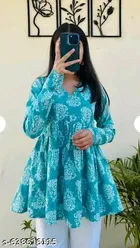 Rayon Printed Short Kurti for Women, Blue 