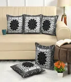 Jute Printed Cushion Covers (Silver & Black, 16x16 inches) (Pack of 5)