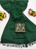 Georgette Solid Saree for Women, Bottle Green 