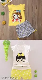 Hosiery Cotton Sleeveless Top & Bottom Clothing Set for Girls 