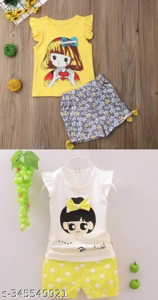 Hosiery Cotton Sleeveless Top & Bottom Clothing Set for Girls (Multicolor, 9-12 Months) (Set of 2)