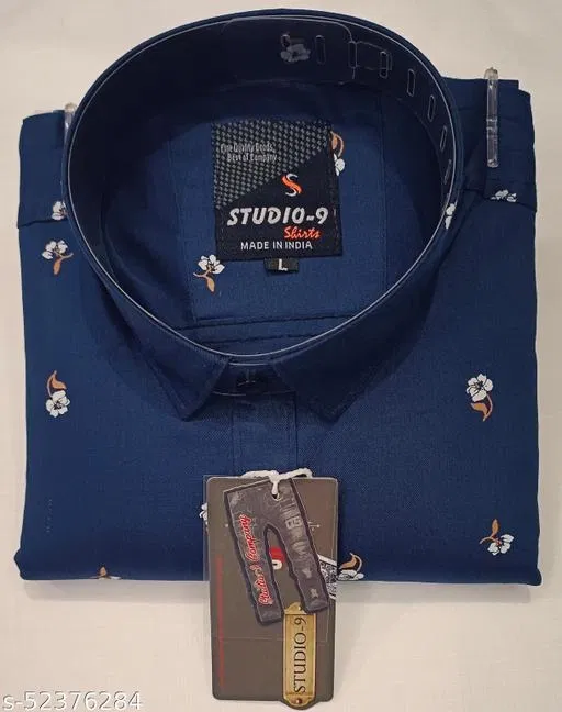 Cotton Blend Printed Shirt for Men, Blue (XXL)