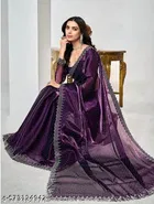 Georgette Embellished Saree For Women, Purple