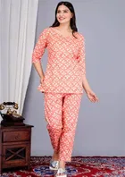 Women's Night Suit Pure Cotton Lehriya Printed Night Suit Top and Pyjama Set 