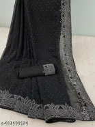 Organza Embellished Saree For Women, Black