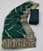 Georgette Solid Saree for Women, Bottle Green 