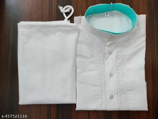 Cotton Solid Kurta Set for Men, White (XL)