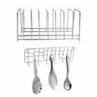 Oc9 स्टेनलेस स्टील प्लेट स्टैंड & वॉल माउंटेड लैडल हुक रेल फॉर किचन 