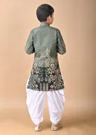 Rayon Printed Kurta with Dhoti for Boys, Green & White 