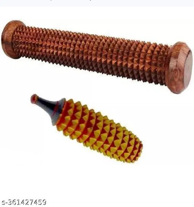Wooden Foot & Hand Massager (Brown & Yellow, Set of 2)
