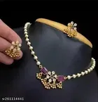 Pearl Beaded Kundan Pendant Necklace with Earrings Set (Multicolor, Set of 1)