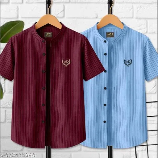 Printed Cotton Blend Mandarin T-Shirt for Boys (Blue, 9-10 Years)