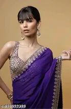 Georgette Solid Saree For Women, Blue