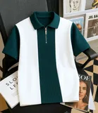 Polo Neck Colorblocked T-Shirt for Men, Olive 