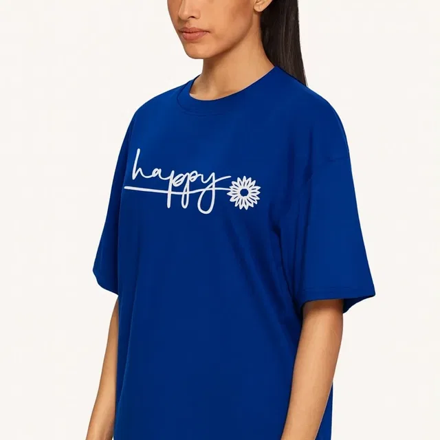 Round Neck Printed T-Shirt for Women, Blue (L)