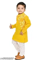 Solid Button Cotton Kurta Set for Boys 