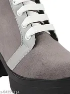 Shoetopia Solid Suede Block Boots Grey 