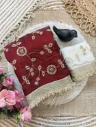 Bollywood Maroon Satin Embroidered Saree for Women