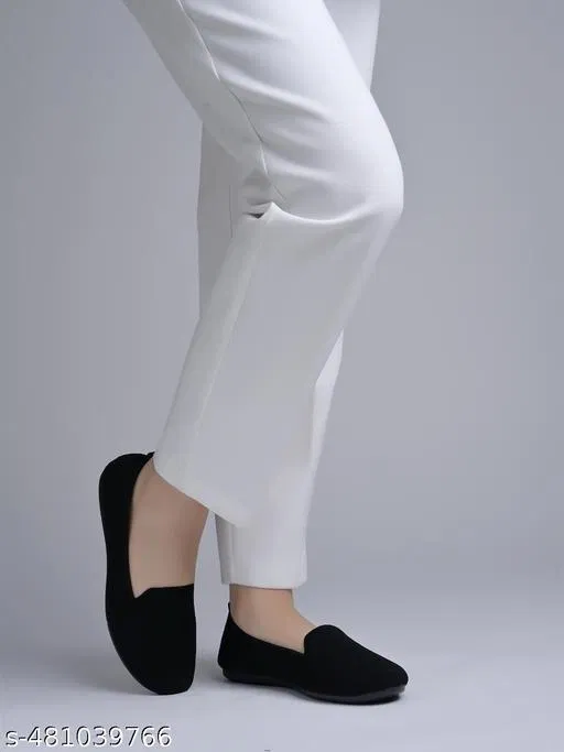 Textured Mesh Ballerinas for Women (Black, IND-5)