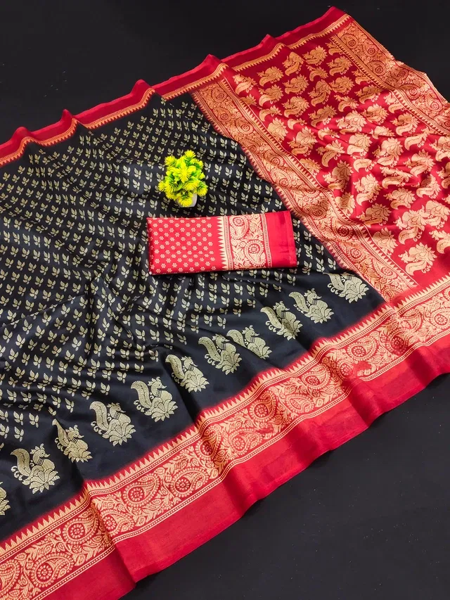 Mysore Silk Printed Saree for Women (Black, 6.3 m)