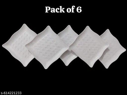 Plastic Plates for Kitchen, White, Pack of 6