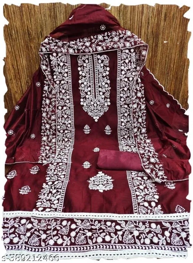 Embroidered Unstitched Suit for Women (Maroon, 2.25 m)