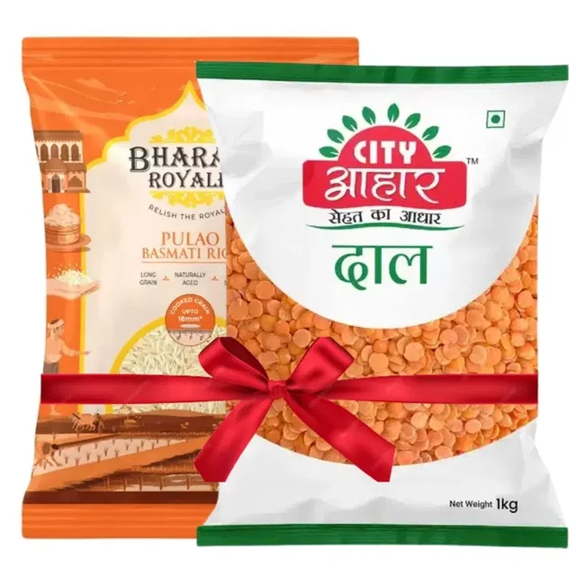 Bharat Royale Pulao Basmati Rice 1 kg + City Aahar Masoor Dal 1 Kg