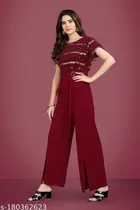 Lycra Embellished Jumpsuit for Women (Maroon, XS)