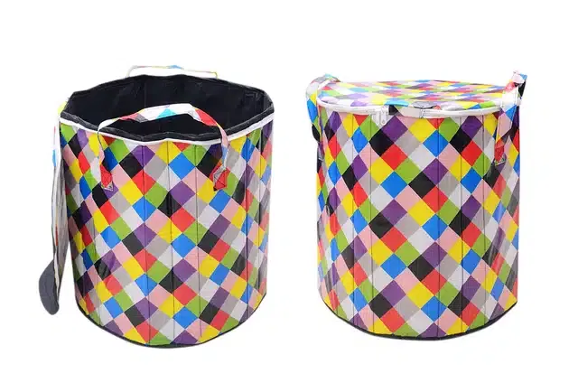 PVC Printed Round Laundry Bag (Multicolor, 30 L)