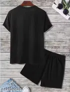 Chest Print Co-Ord Set Set for Men, Black 