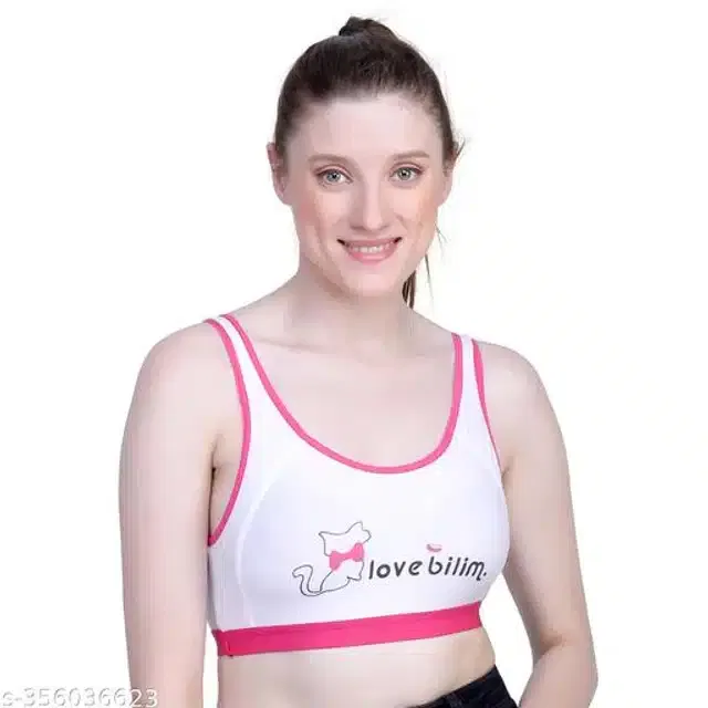 Polycotton Sports Bra for Women (Pink, 34B)