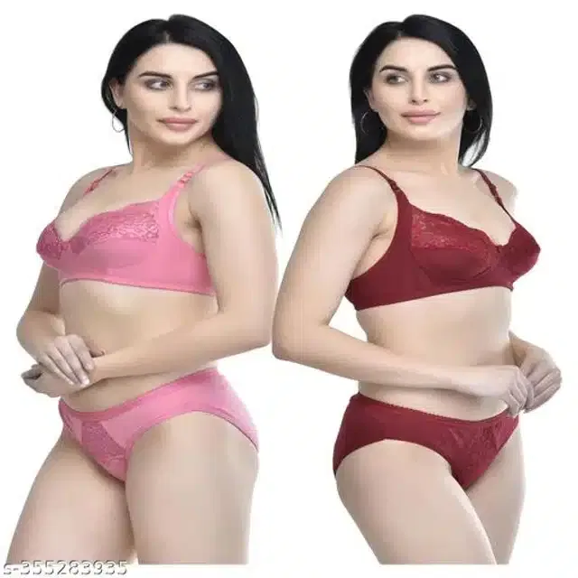 Polycotton Bra with Panty for Women (Assorted, 38B) (Pack of 2)