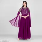 Georgette Embellished Gown for Women (Wine, S)