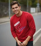 Fleece Printed Hoodie For Men, Red 