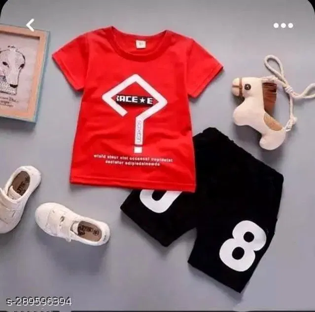Hosiery Clothing Set for Boys (Red & Black, 3-4 Years)