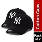 NY Black Cotton Cap for Men - Pack of 2