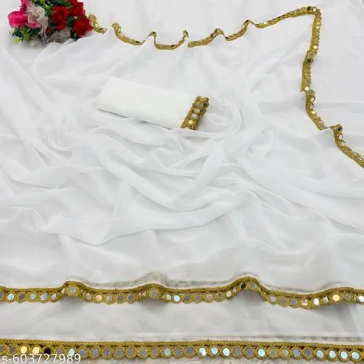 Simple Saree for Women (White, Free Size)