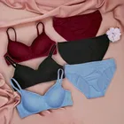 Cotton Solid Lingerie Set for Women, Multicolor, Pack of 3 