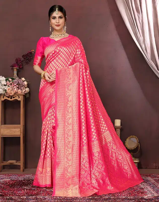Banarasi Silk Zari Woven Saree for Women (Pink, 6 m)