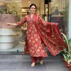 Viscose Rayon Kurta & Plazo With Dupatta Red 