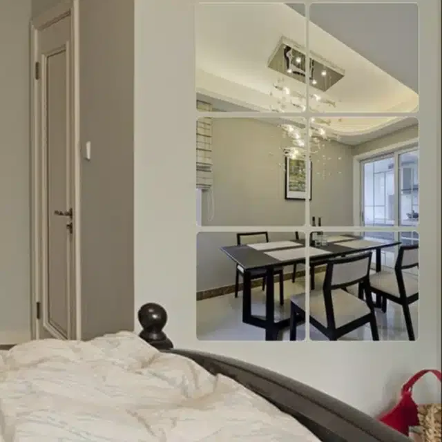 Acrylic Square Shaped Wall Mirror Stickers (Silver, Pack of 6)