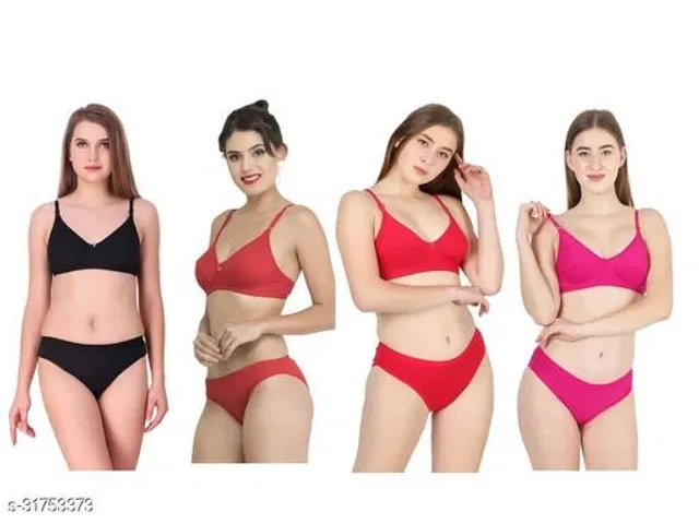Cotton Blend Solid Lingerie Set for Women (Multicolor, 32A) (Pack of 4)